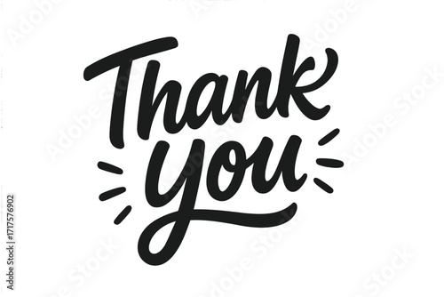 Thank you hand drawn modern lettering. Isolated vector illustration for greeting card design. Gratitude message typography. Calligraphy script words. Appreciation phrase and quote.
