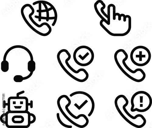 Variety of Contact and Communication Icons Depicting Global Connection, Support, Feedback, and Advanced Technology Providing Efficient Services and Addressing Issues