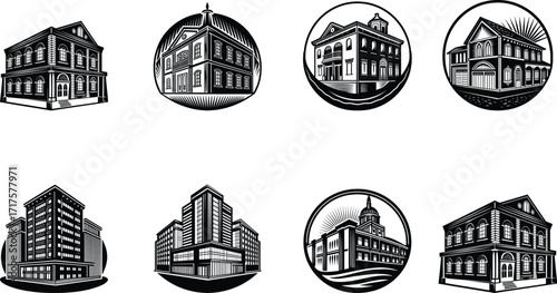 Black City skyline silhouette on white background. Building silhouette 