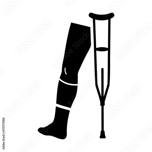 Crutches and leg silhouette design for mobility support symbol  