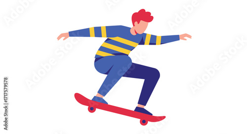 Skateboarder in Motion Stylized Flat Illustration with Vibrant Colors