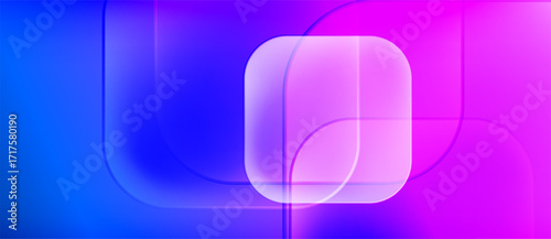 Abstract design features rounded squares, vibrant bluepink gradient. Soft glow creates futuristic, minimalist aesthetic. Smooth transitions dominate composition.