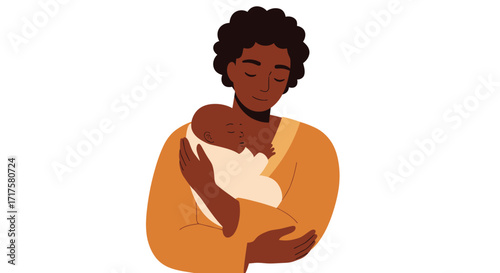 Mother's loving embrace Stylized flat vector illustration holding baby