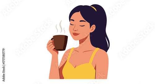 Young woman enjoying a fragrant coffee moment of serenity and relaxation