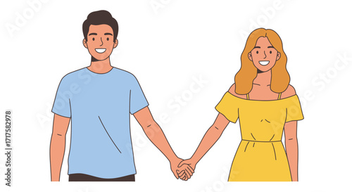 Stylized vector art featuring a vibrant couple holding hands tenderly
