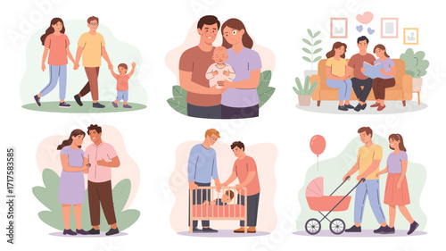 Various family configurations showing love and care in domestic settings Keywords: family