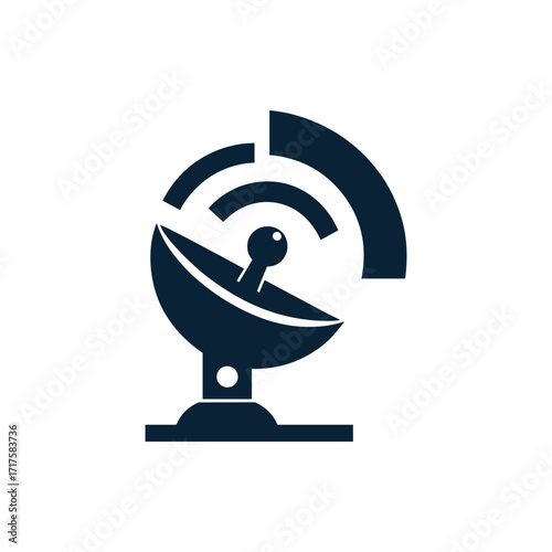 Satellite dish with signal waves, representing communication technology in a modern setting