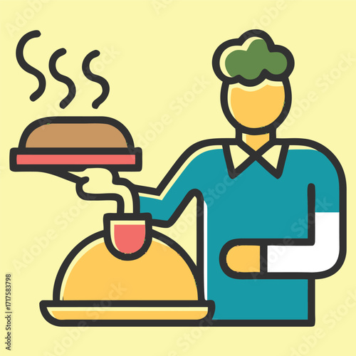 Vector illustration of a cartoon businessman character with a bag, money, and a computer