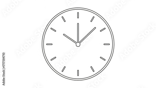 Simple line drawing of a clock showing time with minimalistic design on a white background