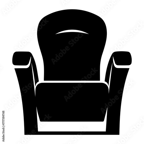 Illustration of a solid black armchair with a high back and curved top isolated on a white background