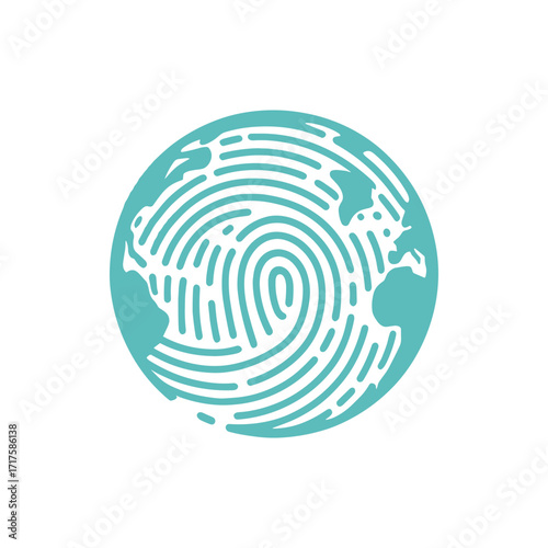 Abstract illustration of a globe featuring fingerprint patterns symbolizing identity and security