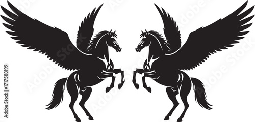 Two majestic flying horse creatures against a pristine white background, symbol of freedom horse