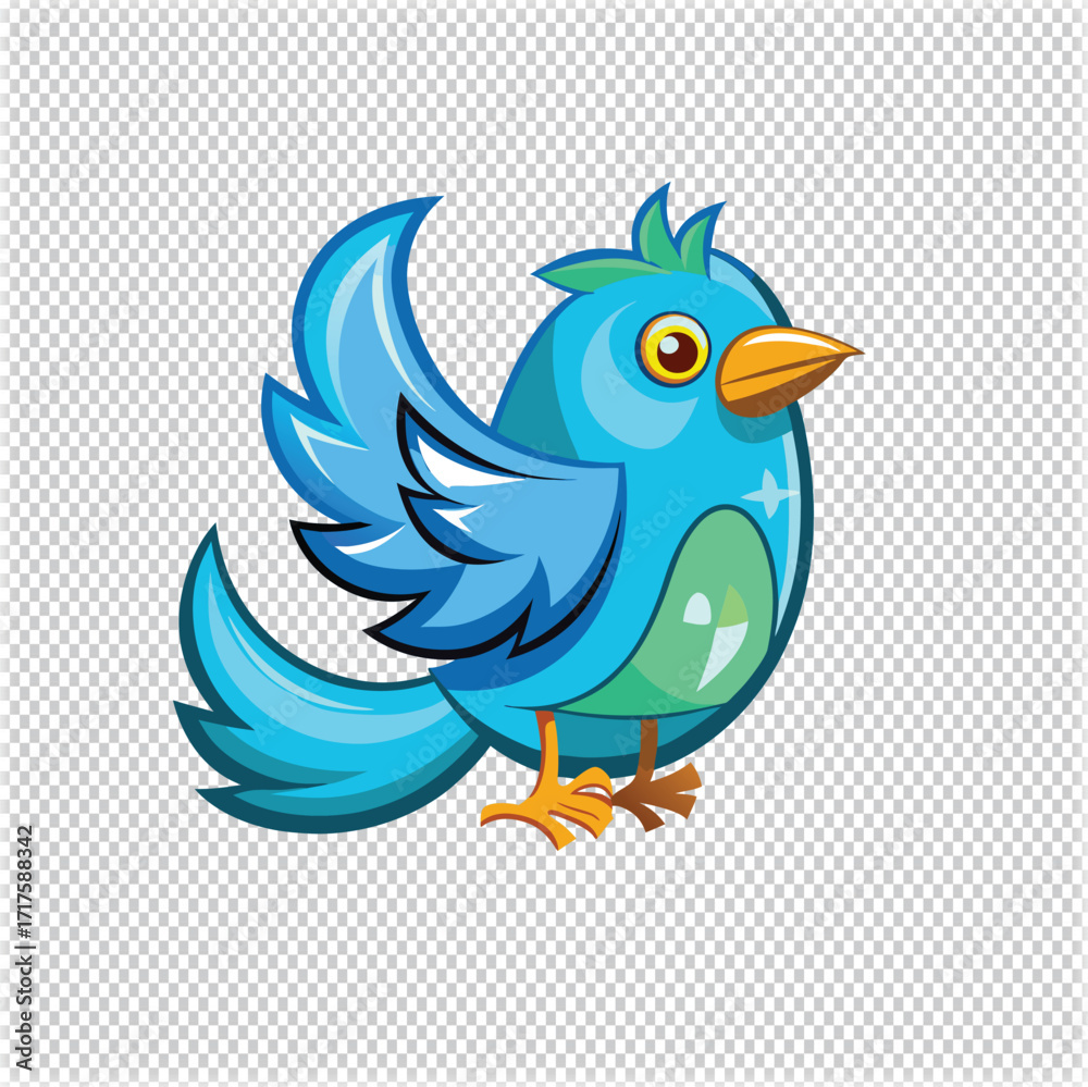Obraz premium Cute Blue Bird Cartoon Illustration , Bird Character Clipart