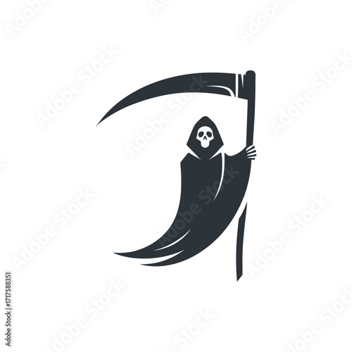 A stylized depiction of a grim reaper holding a scythe, symbolizing death and the passage of time