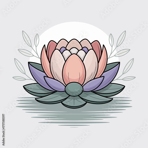 Pink water lily vector illustration with a floral lotus pattern design