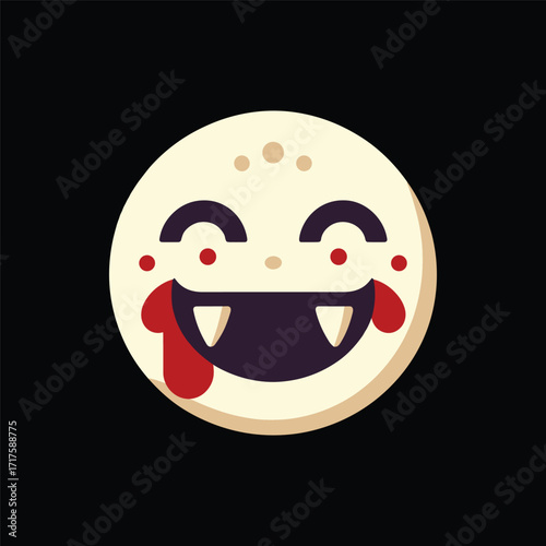 Playful cartoon vampire face with exaggerated features and colorful design, perfect for Halloween themes