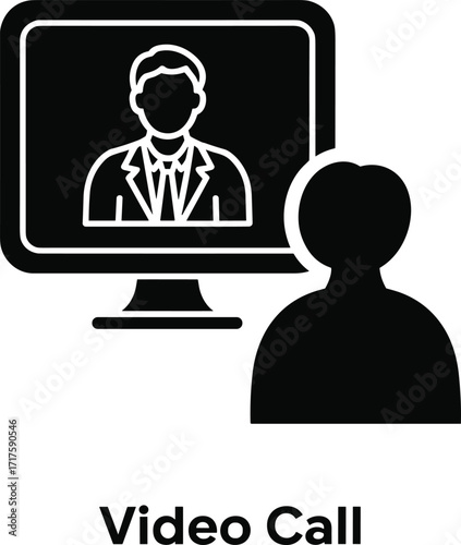 Video call communication icon, online meeting, remote work, business conference, digital connection, virtual chat, internet communication, telecommunication, teamwork collaboration