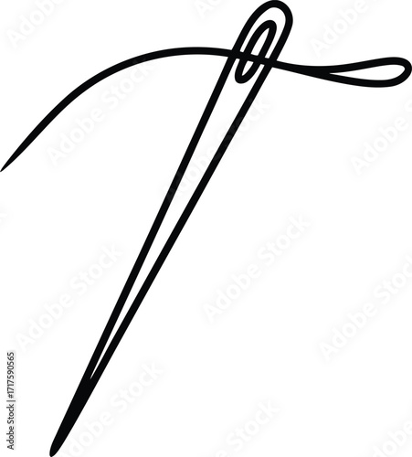 Elegant needle and thread simple line art minimalist crafting hobby icon vector