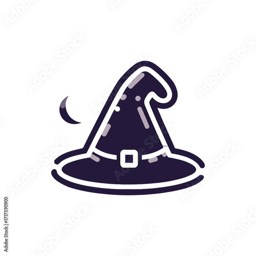 A whimsical witch's hat with a crescent moon, symbolizing Halloween festivities and magic