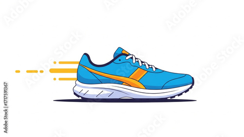 Vibrant blue running shoe in motion, showcasing speed and agility against a clean background