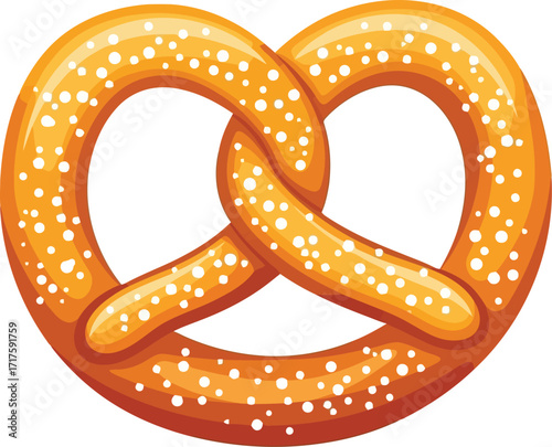 Golden baked pretzel with salt sparkles delicious snack food vector