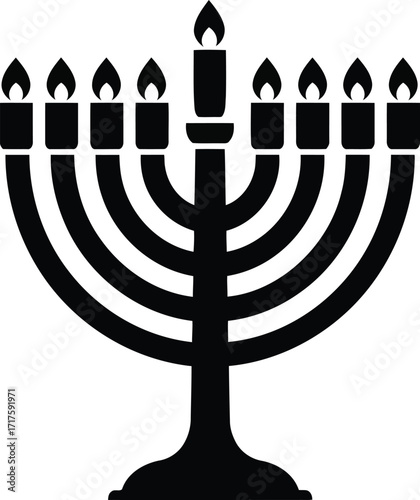 Illuminated menorah with nine candles burning for hanukkah celebration vector