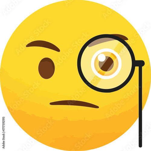Curious monocle emoji pondering thoughtful expression vector