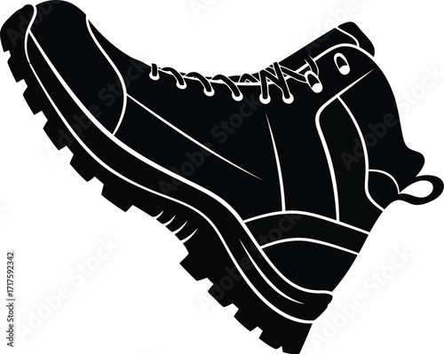 Robust hiking boot silhouette graphic outdoor adventure footwear vector