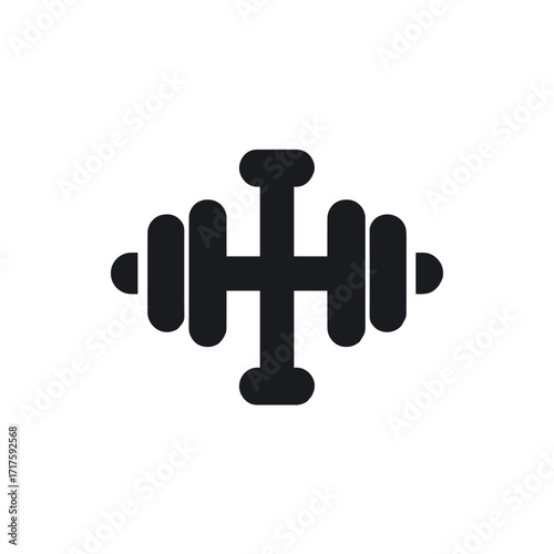 Black silhouette of a barbell with weights, representing fitness and strength training