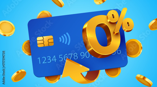 0 cashback icon with credit card and coins. Cashback or money back label. Vector illustration
