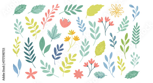 Artistic watercolor floral and leaf elements for decorative designs and backgrounds vector