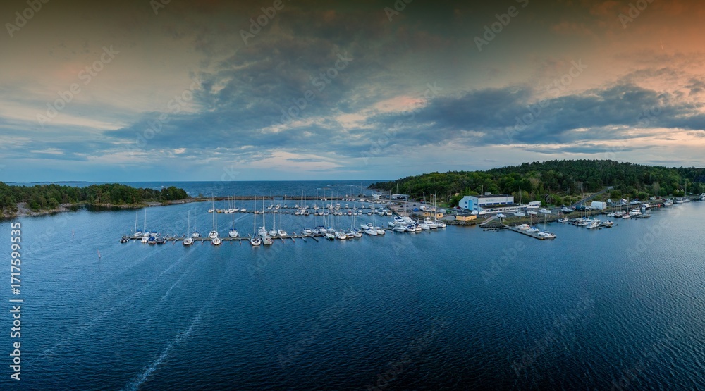 Φωτογραφία panorama drone view of the yacht harbor and marina of Karlshamn in southern Swed