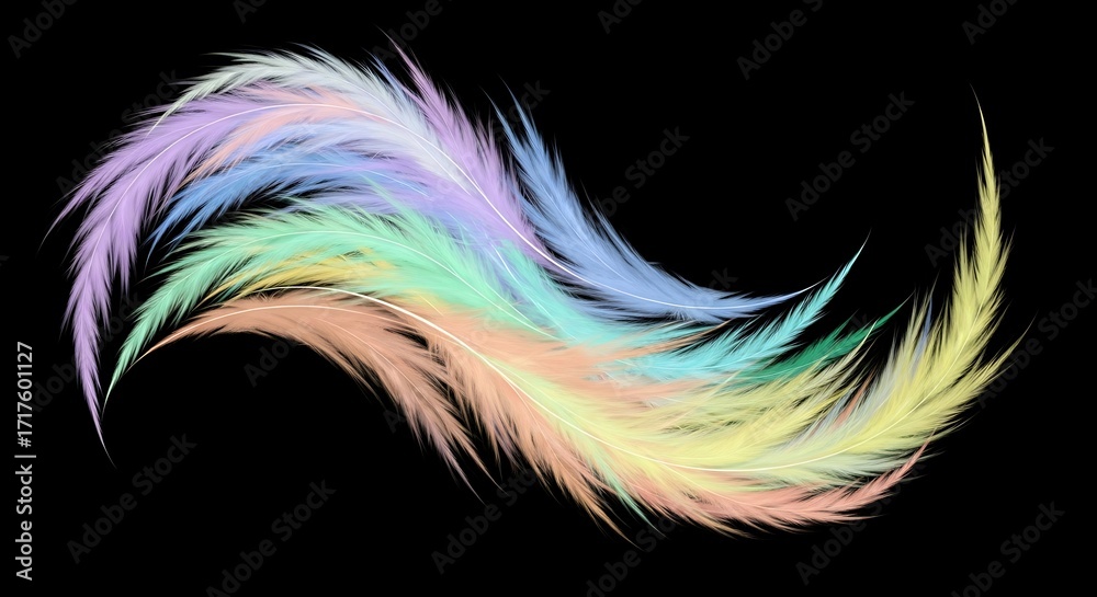 Fototapeta premium Abstract Feather Swirl - Pastel Colors on Black Background.
