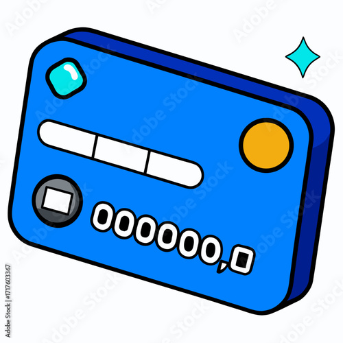 A blue credit card with a turquoise star on a