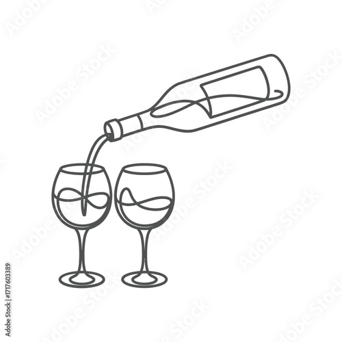 Minimalist line art of wine being poured into two glasses