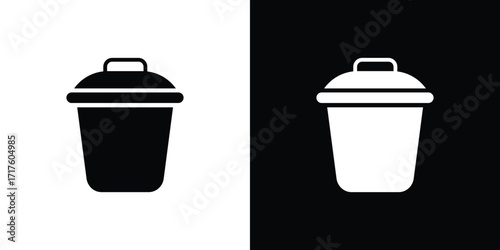 Black and white trash can icons side by side