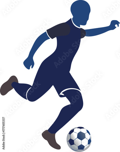Dark blue silhouette of a soccer player in action with a soccer ball  football sport vector EPS file download