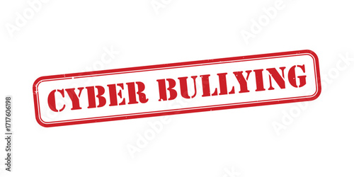 Red distressed rubber stamp with the words cyber bullying in bold red letters on a white background symbolizing online harassment and digital abuse
