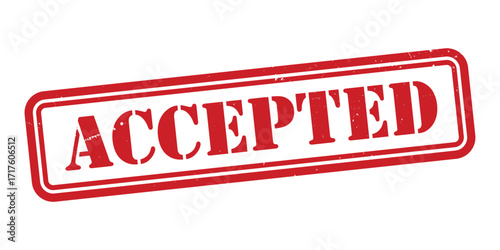 Accepted red rubber stamp. Accepted Grunge design with dust scratches.
Accepted sign, logo, badge, icon, sticker, label, emblem, stamp, symbol isolated illustration.