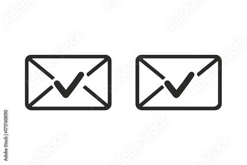 Email sent icon concept. Envelope with a check mark for mail delivery confirmation. Message received, success or approved notification. Vector set for UI UX design element.