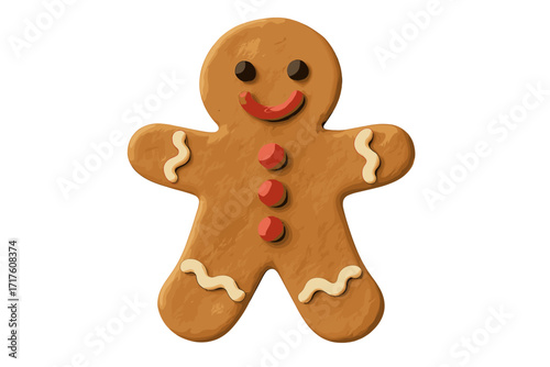 Gingerbread man Christmas cookie. Cute 3d clay plasticine vector illustration. Isolated holiday character icon. Winter festive food sweet dessert. Happy smiling toy for kids.