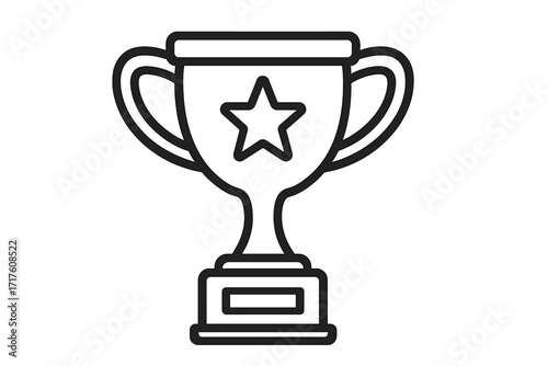 Winner trophy cup line icon. Victory award symbol. Champion prize concept. First place achievement. Star success sign. Outline vector pictogram for competition leaderboard.