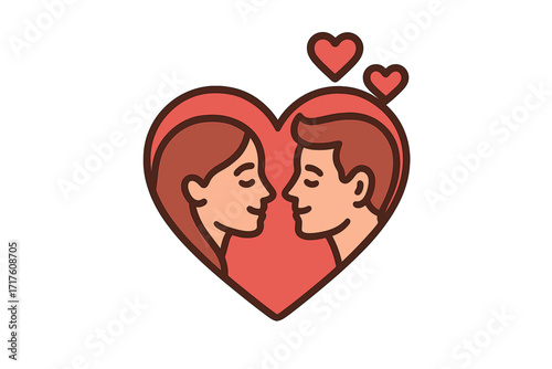 Valentine's day couple in love. Heart vector icon. Man woman face profile silhouette. Romance, connection, relationship concept. Dating app logo. Together forever symbol. Love.