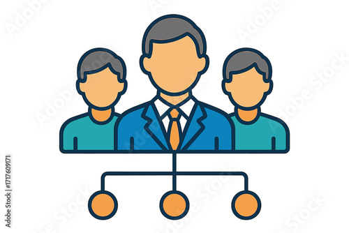 Business management icon. Team leadership and corporate hierarchy concept. Manager with employees. Organizational structure chart symbol. Vector illustration for human resources.
