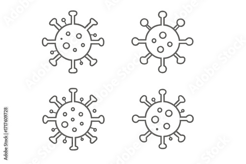 Coronavirus covid-19 virus line icon set. Vector collection of microbe cells. Thin outline graphic style for science, medical, and health concepts. Pandemic infection disease symbol.