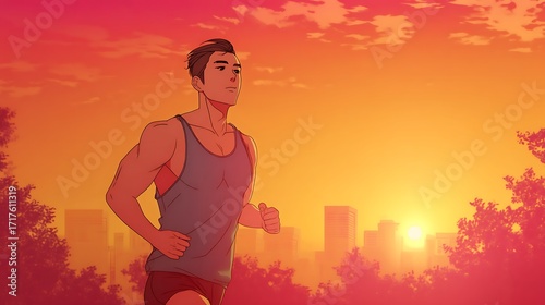 Wallpaper Mural anime animation, a man is running in the afternoon Torontodigital.ca