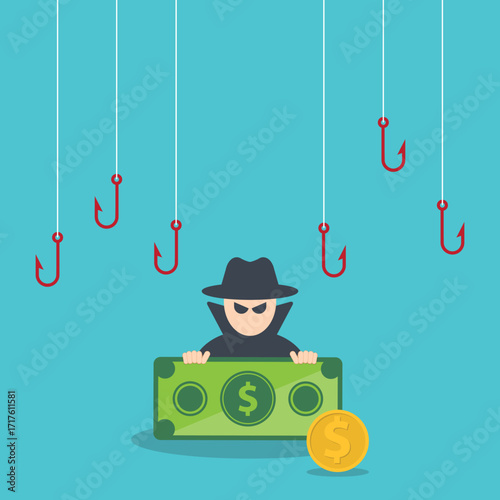 Hacker stealing money. Hacking concept.	
