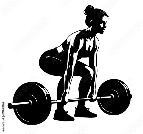 Female bodybuilder deadlifting a barbell at a gym, fitness, strength, workout, training, powerlifting