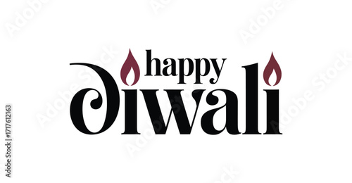 Stylized Diwali typography with flame-inspired accents on letters, symbolizing festive diyas and celebrating the Hindu Festival of Lights 