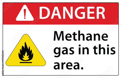 Methane sign and labels methane in this area  sign, logo, badge, icon, sticker, label, emblem, stamp, symbol, black, line, flat vector, isolated illustration.	
